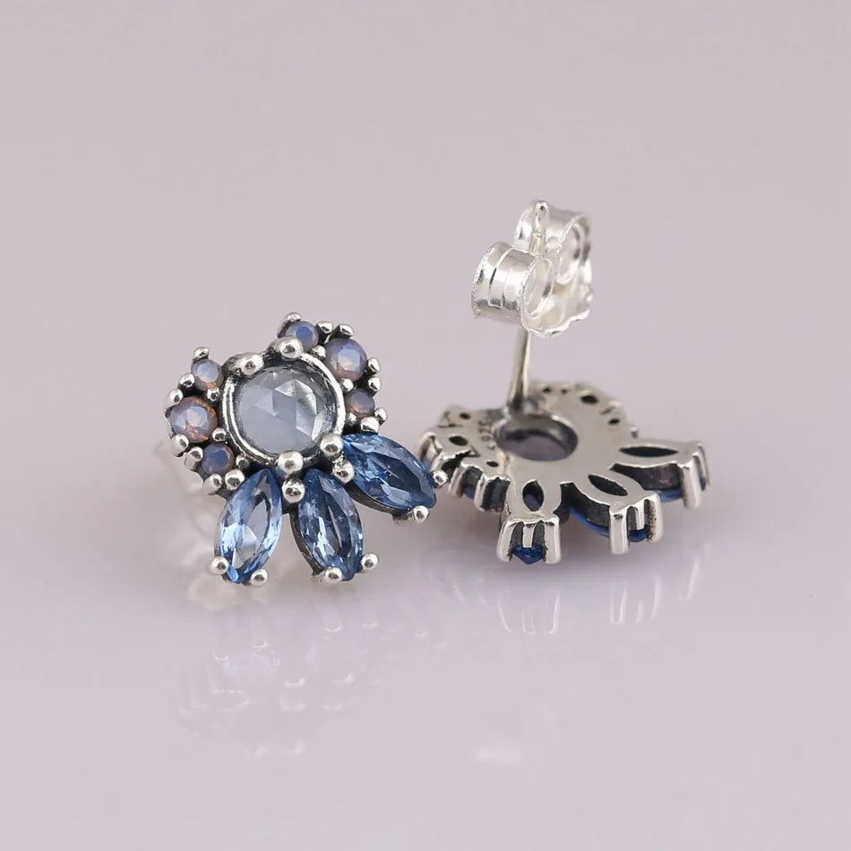 S925 Silver Frost Stud Earrings Multi-Colored Crystal Women Fine Jewelry