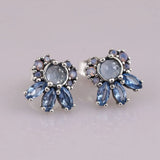 S925 Silver Frost Stud Earrings Multi-Colored Crystal Women Fine Jewelry