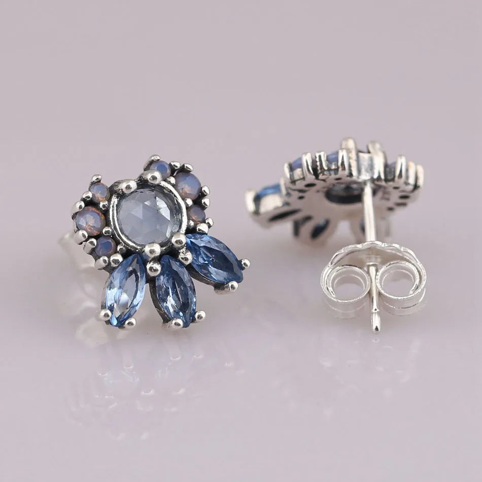 S925 Silver Frost Stud Earrings Multi-Colored Crystal Women Fine Jewelry