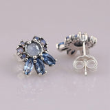 S925 Silver Frost Stud Earrings Multi-Colored Crystal Women Fine Jewelry