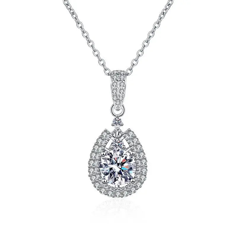S925 Silver Pear Shape Moissanite Pendant Necklace Women Ins Jewelry