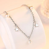 S925 Silver Pearl & Stars Bracelet Bangle Wedding Birthday Gift