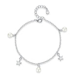 S925 Silver Pearl & Stars Bracelet Bangle Wedding Birthday Gift