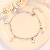 S925 Silver Pearl & Stars Bracelet Bangle Wedding Birthday Gift
