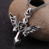 S925 Silver Hip-hop Angel Wings Cross Necklace Pendant