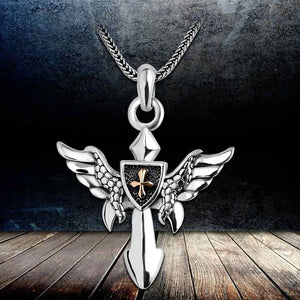 S925 Silver Hip-hop Angel Wings Cross Necklace Pendant