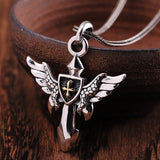 S925 Silver Hip-hop Angel Wings Cross Necklace Pendant