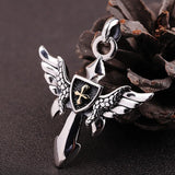S925 Silver Hip-hop Angel Wings Cross Necklace Pendant