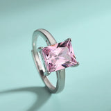 S925 Silver Pink Ruby Set Square Zirconia Ring Pendant Necklace Earrings