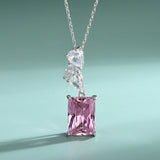 S925 Silver Pink Ruby Set Square Zirconia Ring Pendant Necklace Earrings