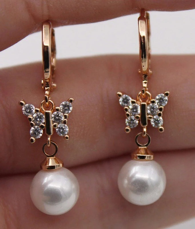 S925 Silver Plated Rose Bow Pearl Earrings Party Jewelry