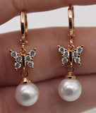 S925 Silver Plated Rose Bow Pearl Earrings Party Jewelry