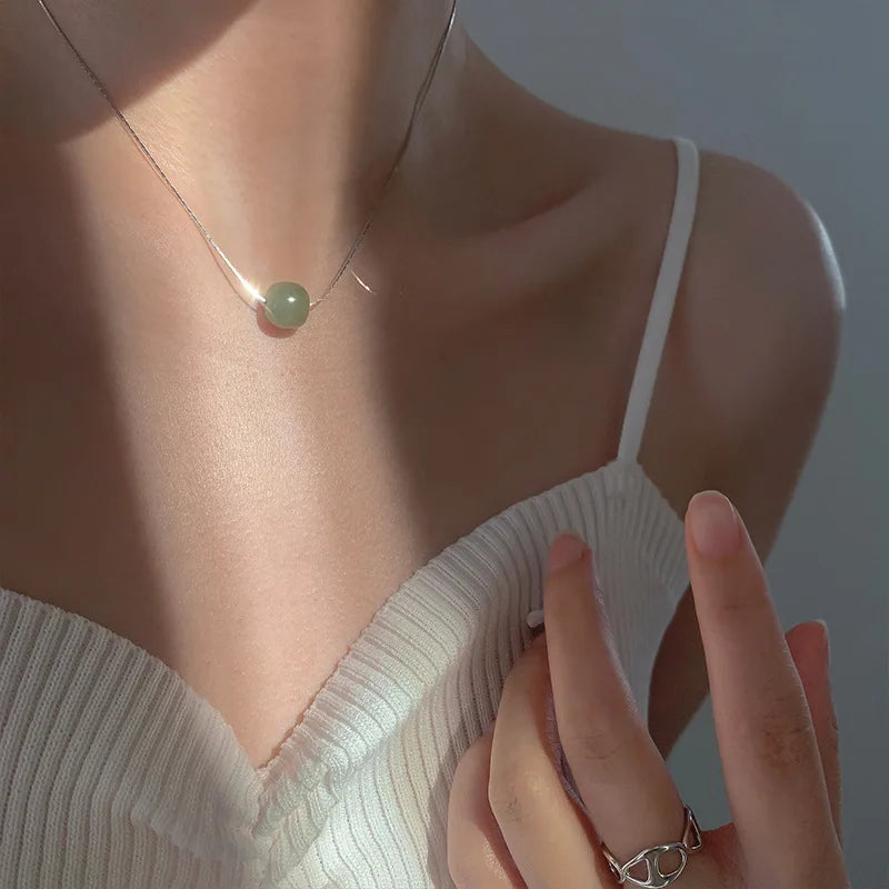 S925 Silver-Plated Hotian Jade Necklace Female Pendant Clavicle Chain