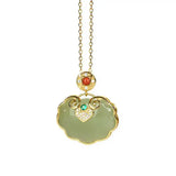 S925 Silver Plated Inlaid Jade Southern Red Agate Zircon Lock Pendant