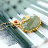 S925 Silver Plated Inlaid Jade Southern Red Agate Zircon Lock Pendant