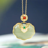 S925 Silver Plated Inlaid Jade Southern Red Agate Zircon Lock Pendant