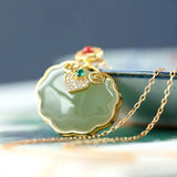 S925 Silver Plated Inlaid Jade Southern Red Agate Zircon Lock Pendant