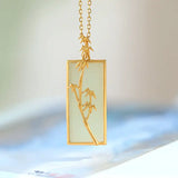 S925 Silver Plated Hetian Jade Bamboo Square Lucky Pendant