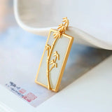 S925 Silver Plated Hetian Jade Bamboo Square Lucky Pendant
