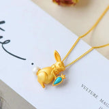 S925 Silver Turquoise Squirrel Pendant with Hetian Jade