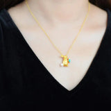 S925 Silver Turquoise Squirrel Pendant with Hetian Jade