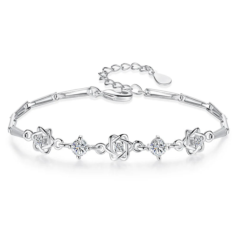 S925 Silver Star of David Bracelet Bangle for Women Girl Lady
