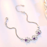 S925 Silver Purple Zircon Lucky Clover Bracelet Bangle