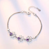 S925 Silver Purple Zircon Lucky Clover Bracelet Bangle