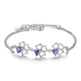 S925 Silver Purple Zircon Lucky Clover Bracelet Bangle
