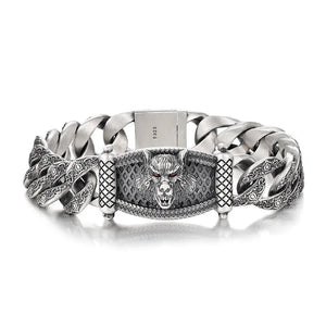 S925 Silver Wolf Head Bracelet 18/20/22CM Men's Domineering Gift