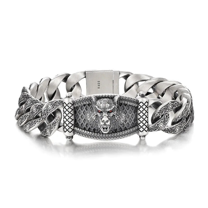 S925 Silver Wolf Head Bracelet 18/20/22CM Men's Domineering Gift