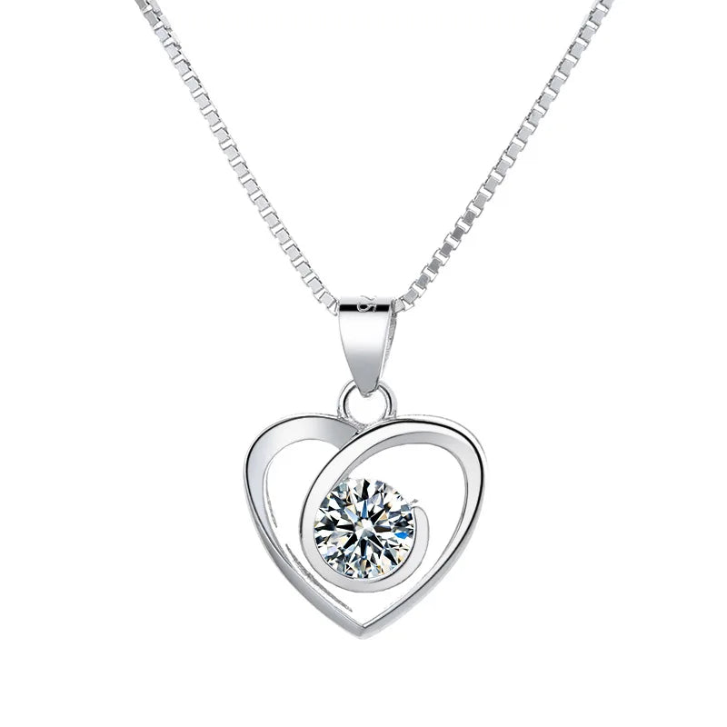 S925 Silver Heart-Shaped Zircon Pendant Necklace Romantic Jewelry