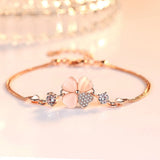 S925 Silver Rose & Clear Clover Bracelet Bangle Gift