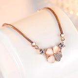 S925 Silver Rose & Clear Clover Bracelet Bangle Gift