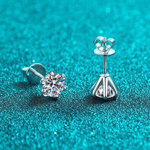 S925 Silver Round Moissanite Earrings Platinum Plated 0.6-4ct D Moissanite Stud