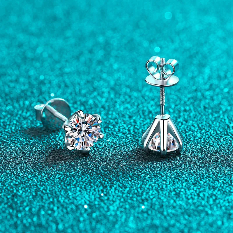 S925 Silver Round Moissanite Earrings Platinum Plated 0.6-4ct D Moissanite Stud
