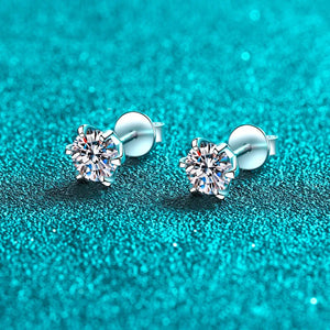 S925 Silver Round Moissanite Earrings Platinum Plated 0.6-4ct D Moissanite Stud