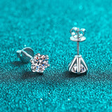 S925 Silver Round Moissanite Earrings Platinum Plated 0.6-4ct D Moissanite Stud