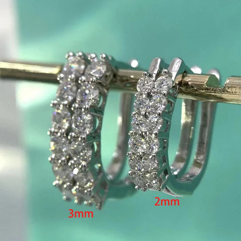 S925 Silver Rows Moissanite Clip Earrings Women 2-3mm D Moissanite Diamond