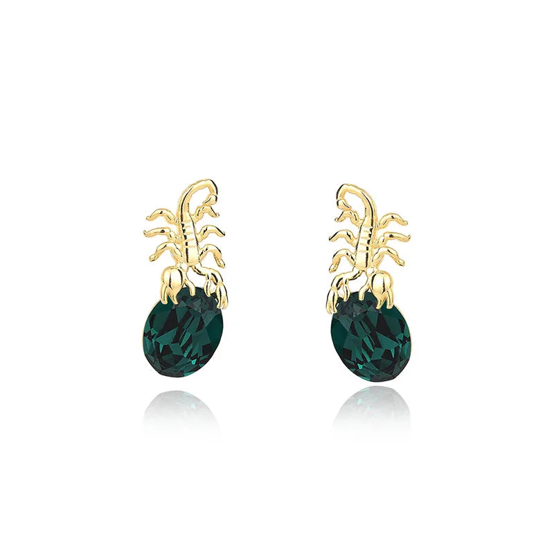 S925 Silver Scorpion Stud Earrings Austrian Crystal Hip Hop Hipster Eardrop