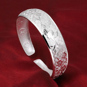 S925 Silver Bird Flower Twig Bracelet Bangle for Women Girl Lady