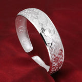 S925 Silver Bird Flower Twig Bracelet Bangle for Women Girl Lady