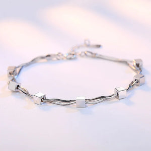 S925 Silver Square Cube & Stars Bracelet Bangle Wedding Birthday Gift