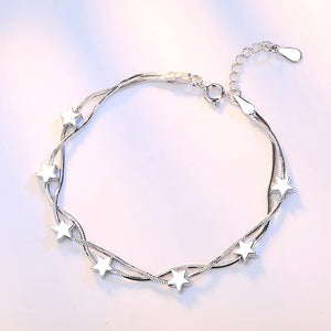 S925 Silver Square Cube & Stars Bracelet Bangle Wedding Birthday Gift