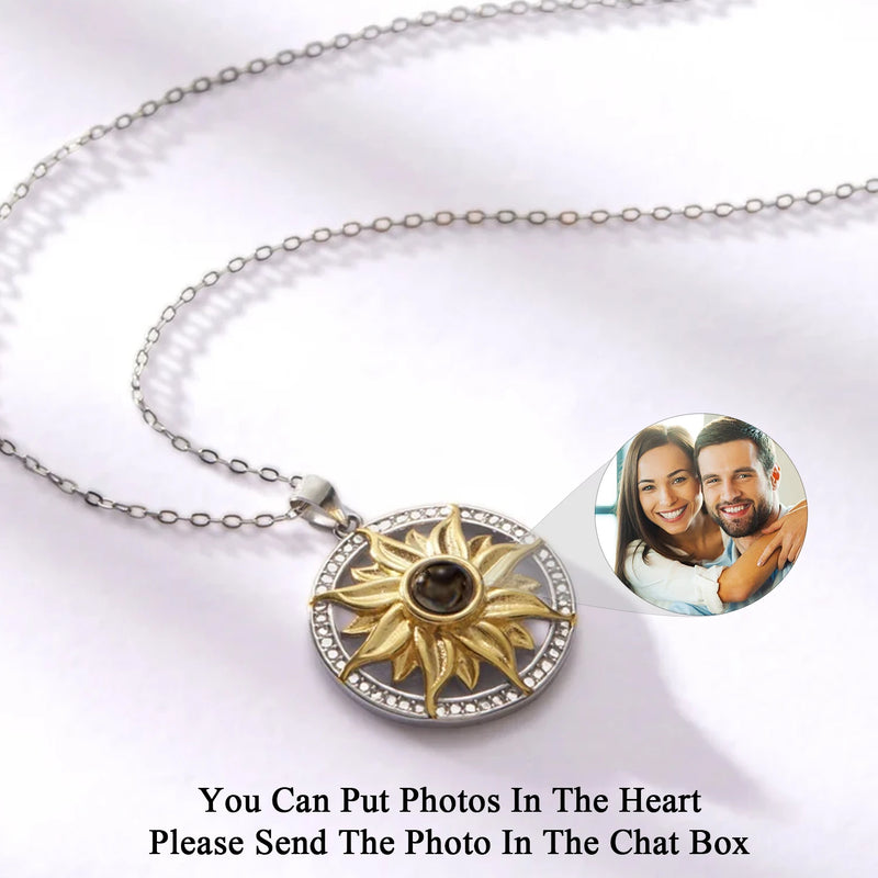 S925 Silver Sunflower Projection Necklace Women Jewelry