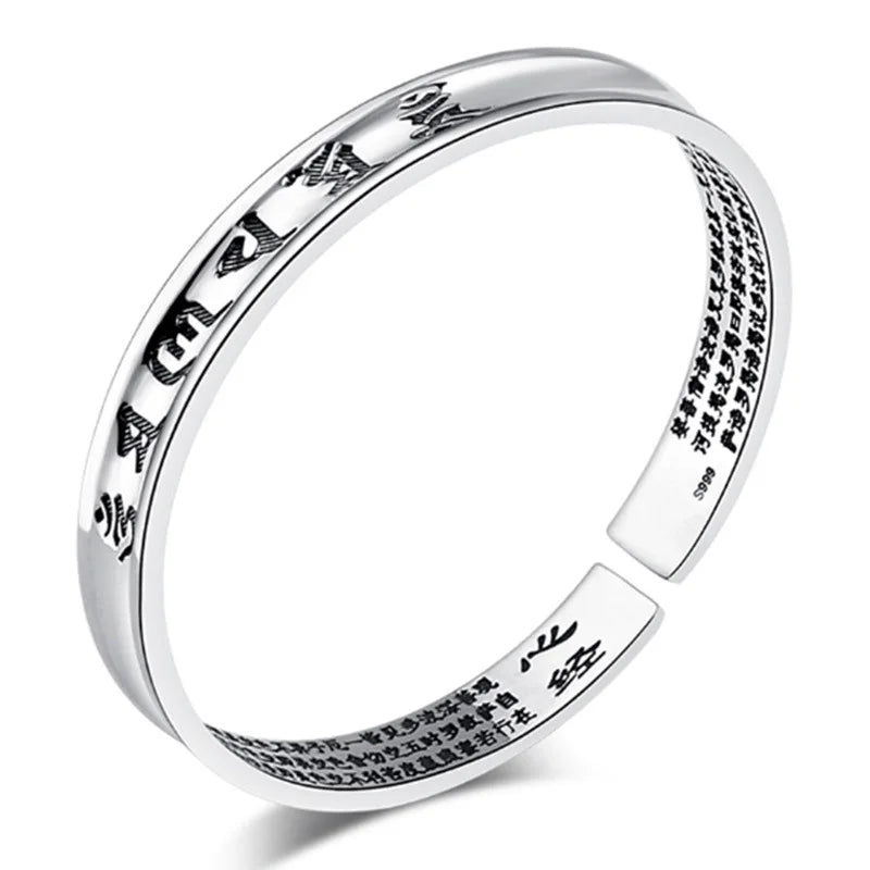 S925 Silver Heart Sutra Bracelet Bangle - Wedding Birthday Gift