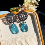 Vintage Hollow Water Drop Zircon Earrings Dangler Wedding Bridal Jewelry