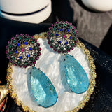 Vintage Hollow Water Drop Zircon Earrings Dangler Wedding Bridal Jewelry
