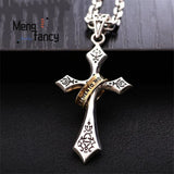 S925 Silver Vintage Cross Pendant Charms Necklace Men Women Jewelry
