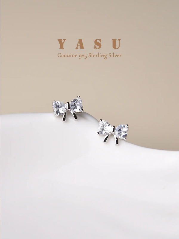 S925 Bowknot Stud Earrings Crystal Wedding Jewelry